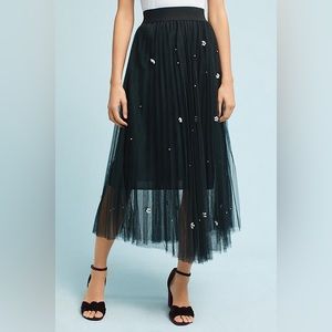 Anthropologie Eva Franco black tulle midi skirt pearls XL NWT